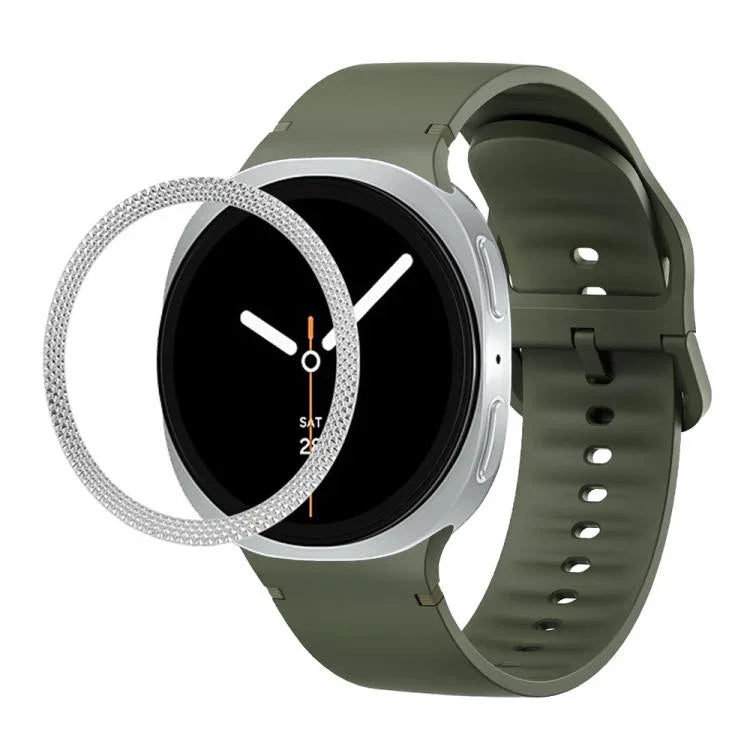 Rhombic Texture Bezel and Solid Color Stitched Silicone Watch Band, For Samsung Galaxy Watch8 44mm, For Samsung Galaxy Watch8 40mm