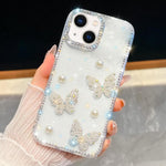 Diamond Glitter Pearl Butterfly Four-Corner Shockproof Phone Case, For iPhone 13