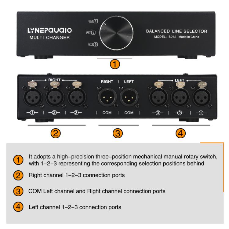 B072 3 Input 1 Output Fully Balanced Signal Selector 3-Channel Balanced Line Selector, No Need For External Power Supply Lossless Switching, B072