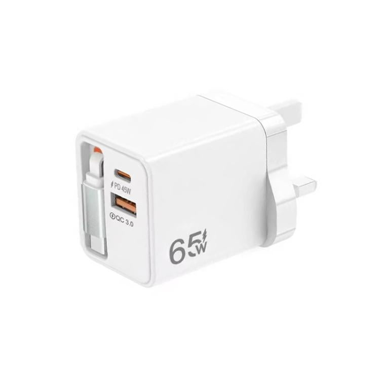 FC1 3-in-1 70cm Retractable Type-C Cable, PD3.0, QC3.0 USB Phone Charger, UK Plug, UK Plug