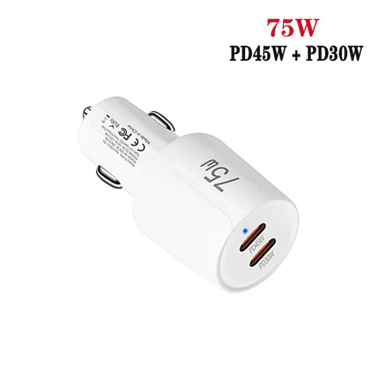 TE-P66 75W Type-C x 2 Dual-Port Fast Charging Car Charger with Type-C to Type-C / 8-Pin Data Cable, TE-P66 with Cable