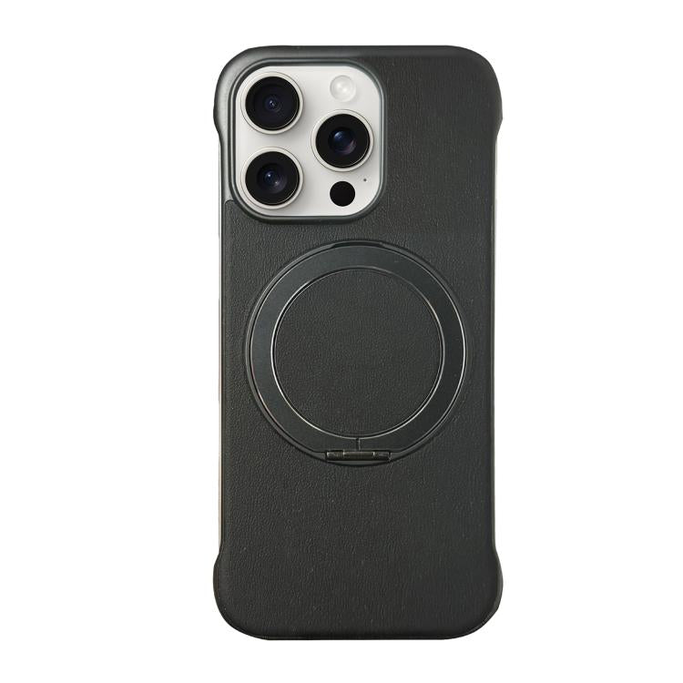 Frameless Leather-Skin PC MagSafe Holder Phone Case, For iPhone 16 Plus, For iPhone 16, For iPhone 15 Pro Max, For iPhone 15 Pro, For iPhone 15 Plus, For iPhone 15