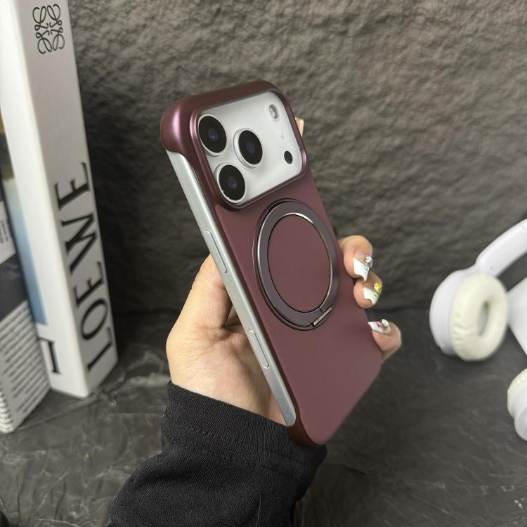 Frameless Leather-Skin PC MagSafe Holder Phone Case, For iPhone 16 Plus, For iPhone 16, For iPhone 15 Pro Max, For iPhone 15 Pro, For iPhone 15 Plus, For iPhone 15