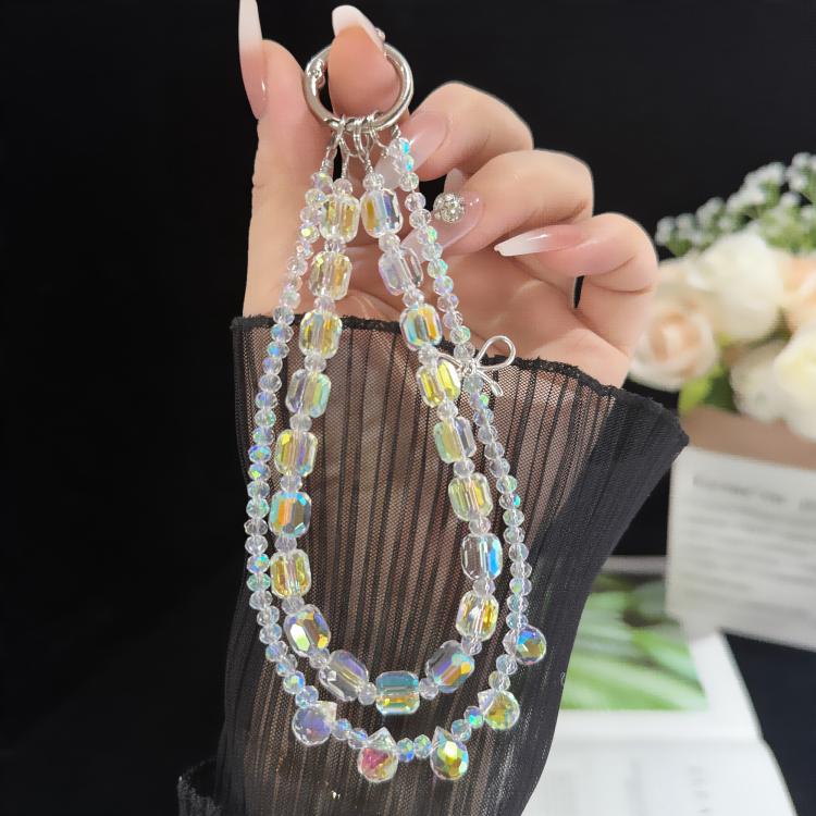 Sparkly Alloy Bow Crystal Double-Layer Phone Chain, Oval Crystal, Cushion Round Crystal, Wheel Crystal, Cube Sugar Crystal, Flower Ball Crystal, Strawberry Crystal