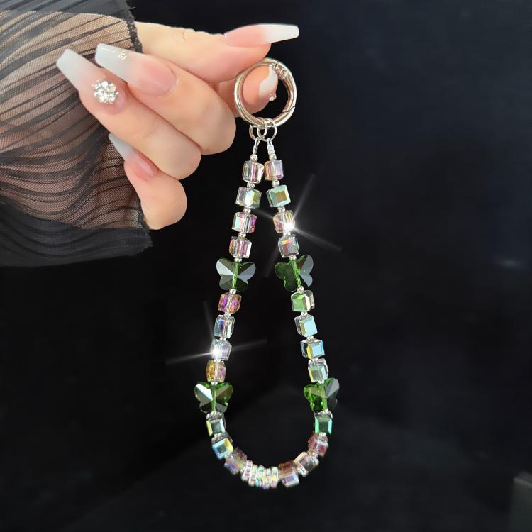 Spellbinding Mirage Crystal Bow Radiant Double Phone Chain, Pink, Gold, White, Gray, Green