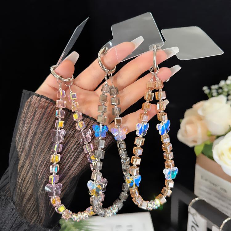 Spellbinding Mirage Crystal Bow Radiant Double Phone Chain, Pink, Gold, White, Gray, Green