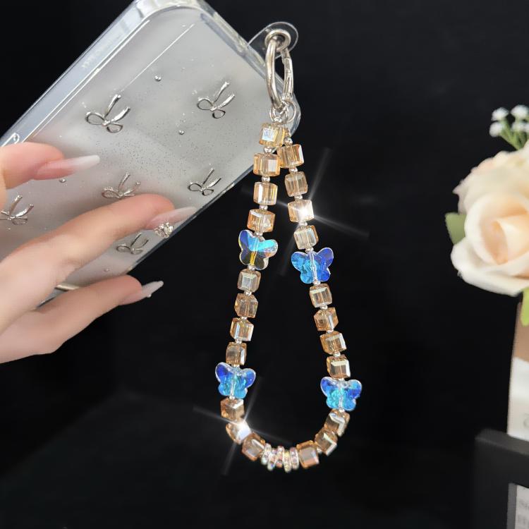 Spellbinding Mirage Crystal Bow Radiant Double Phone Chain, Pink, Gold, White, Gray, Green