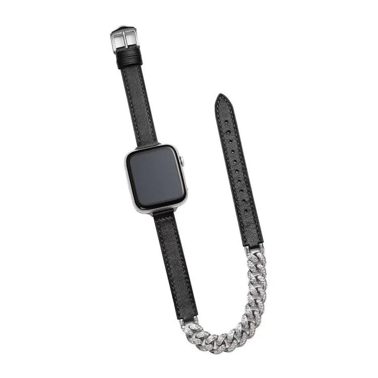 Diamond Encrusted Bracelet Genuine Leather Watch Band, For Apple Watch 46mm / 49mm / 45mm / 44mm, For Apple Watch 42mm / 41mm / 40mm / 38mm