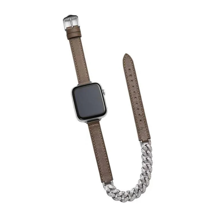 Diamond Encrusted Bracelet Genuine Leather Watch Band, For Apple Watch 46mm / 49mm / 45mm / 44mm, For Apple Watch 42mm / 41mm / 40mm / 38mm
