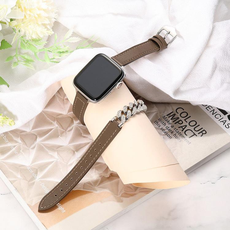 Diamond Encrusted Bracelet Genuine Leather Watch Band, For Apple Watch 46mm / 49mm / 45mm / 44mm, For Apple Watch 42mm / 41mm / 40mm / 38mm