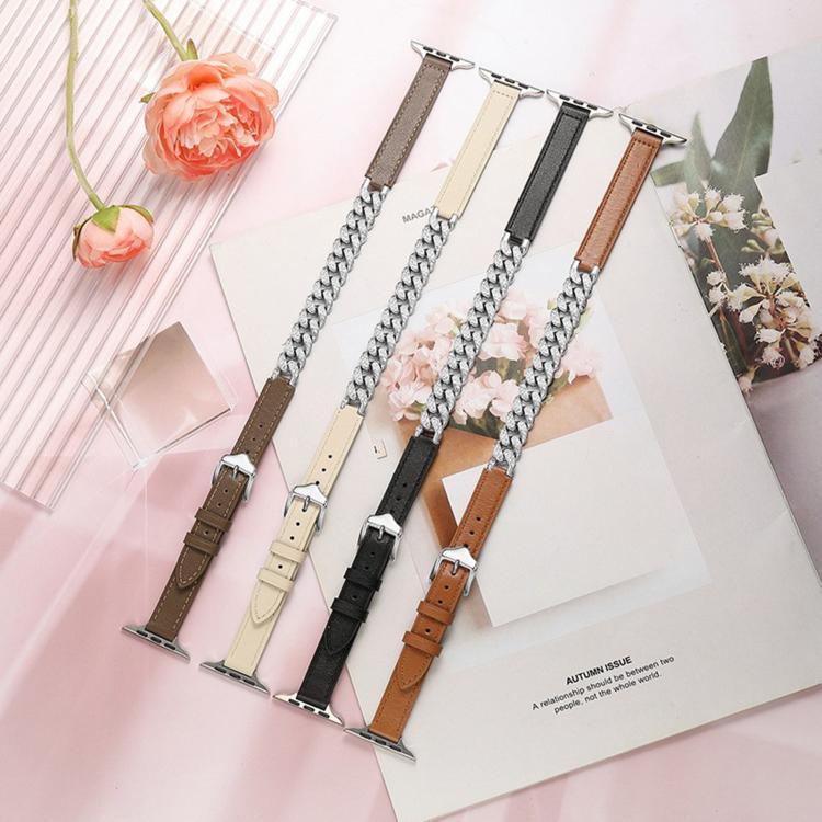 Diamond Encrusted Bracelet Genuine Leather Watch Band, For Apple Watch 46mm / 49mm / 45mm / 44mm, For Apple Watch 42mm / 41mm / 40mm / 38mm