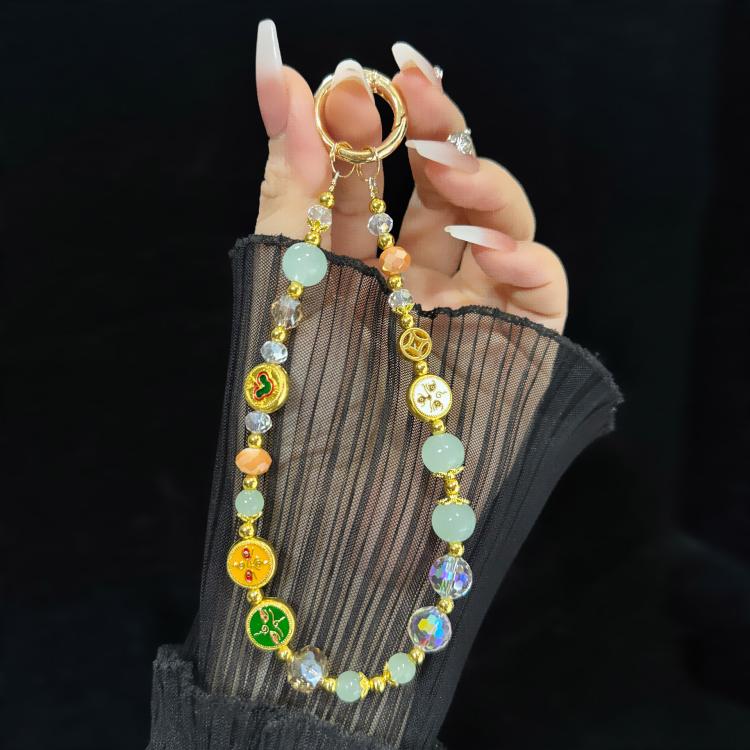 Enameled Auspicious Prosperity Good Fortune Bracelet, Green, Colorful