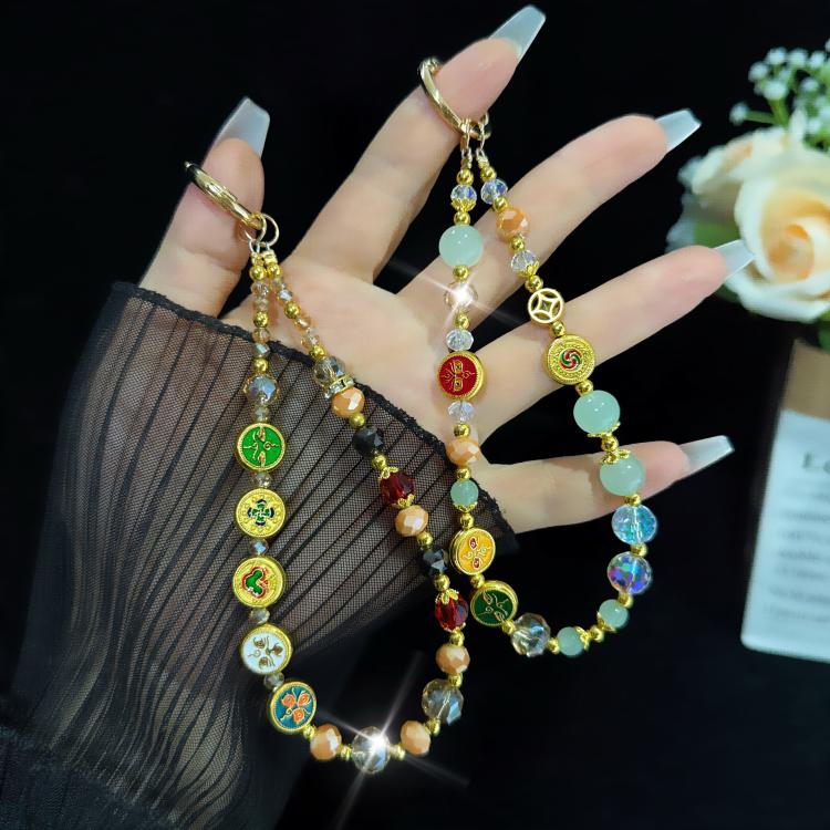 Enameled Auspicious Prosperity Good Fortune Bracelet, Green, Colorful