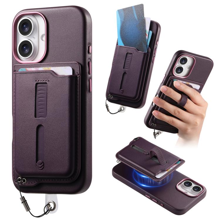 Detachable Magnetic Card Bag Phone Case with Finger Ring Grip & Anti-loss Rope, For iPhone 17e / 16e, For iPhone 17 Pro Max, For iPhone 17 Pro, For iPhone 17, For iPhone Air, For iPhone 16 Plus