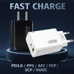 PD47 100W GaN PD Type-C + QC3.0 USB Charger with Type-C to Type-C / 8-Pin Data Cable, EU Plug, EU Plug