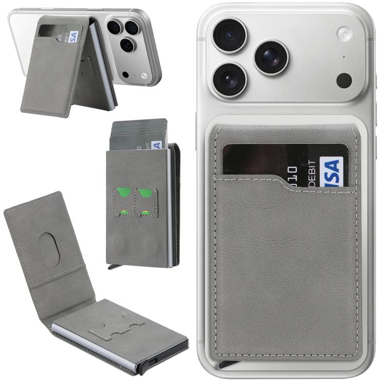 Magnetic Alloy Ring Vegan Leather Card Bag