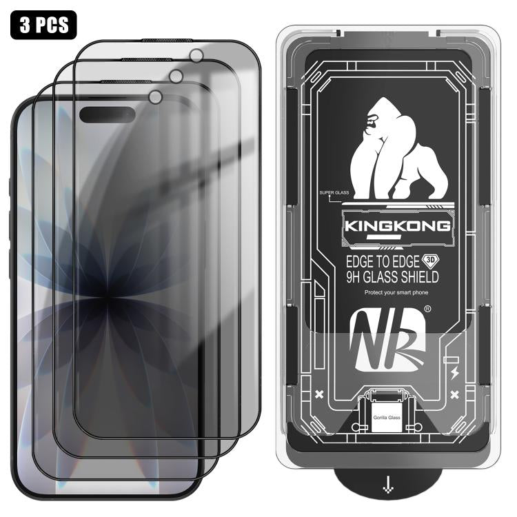 3pcs Easy Install Box Dust-Free 3D Curved Edge Privacy Electroplated Explosion-Proof Tempered Glass Film, For iPhone 17 Pro Max, For iPhone 17 Pro, For iPhone 17, For iPhone Air, For iPhone 16 Pro Max, For iPhone 16 Pro, For iPhone 16                  ...