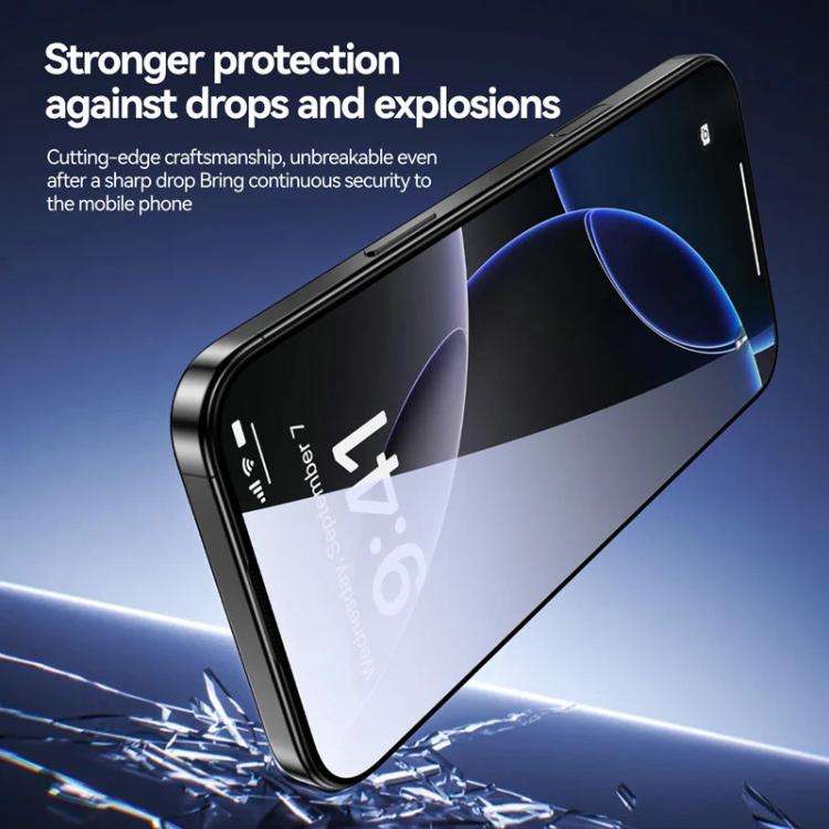 3pcs Easy Install Box Dust-Free 3D Curved Edge Privacy Electroplated Explosion-Proof Tempered Glass Film, For iPhone 17 Pro Max, For iPhone 17 Pro, For iPhone 17, For iPhone Air, For iPhone 16 Pro Max, For iPhone 16 Pro, For iPhone 16                  ...