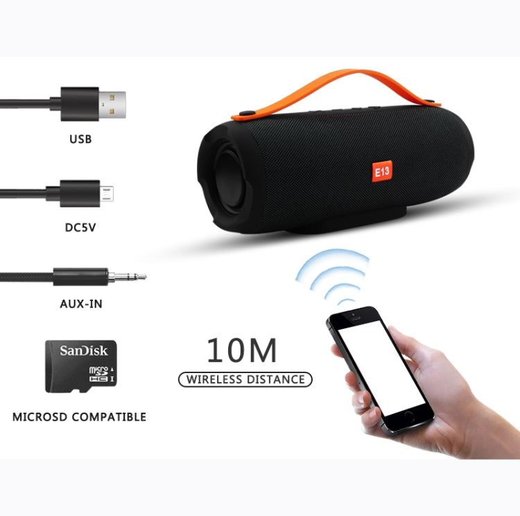E13 Mini Portable Wireless Bluetooth Speaker Stereo Speakerphone Radio Music Subwoofer Column Speakers with TF FM, RED, BLUE, BLACK