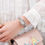 SKMEI 1407 Business Fashion Watch with Diamonds Delicate and Elegant Square Zinc Alloy Quartz Watch for Women, Silvery