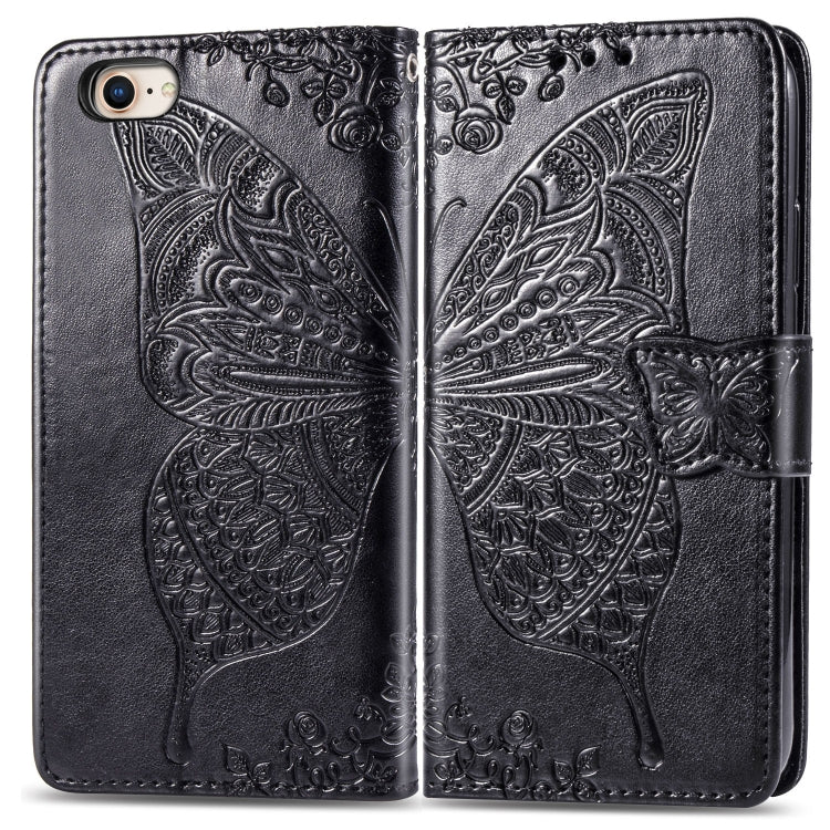For iPhone SE (2020) Butterfly Love Flower Embossed Horizontal Flip Leather Case with Bracket / Card Slot / Wallet / Lanyard, Black, Blue, Gray, Light Purple, Rose Gold, Dark Purple, Pink