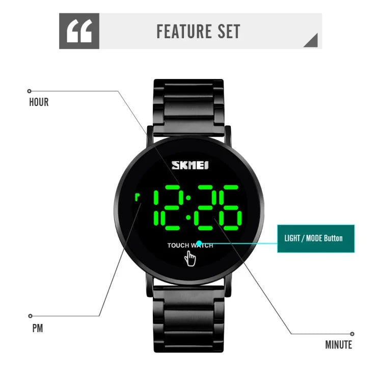 SKMEI 1550 Simple and Stylish LED Touch Screen Men  Watch Waterproof Stainless Steel With Electronic Watch