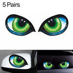 5 Pairs D 601 3D Stereo Reflective Cat Eyes Car Sticker Car Auto Side Fender Eye Stickers Adhesive Creative Rearview Mirror Decal, 12x7.5cm, Cat Eyes 12x7.5cm