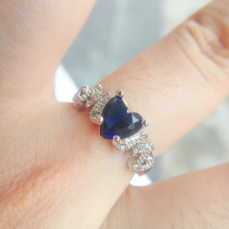 925 Sterling Silver Women Heart Pattern Diamond Ring, 10