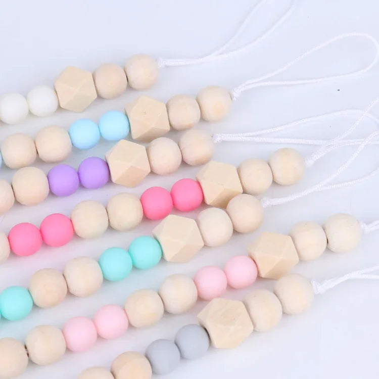 Baby Pacifier Clip Chain Wooden Holder Soother Pacifier Clips Leash Strap Nipple Holder for Infant Feeding