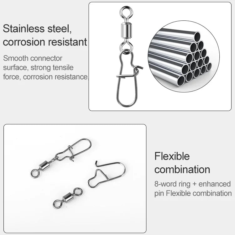 10pcs /Pack Stainless Steel Fishing Connector Bearing Rolling Swivel Connector Fishing Gear Accessories, 12(17mm), 10(20mm), 8(22mm), 7(25mm), 6(26mm), 5(29mm), 4(30mm), 3(34mm), 2(36mm), 1(40mm)