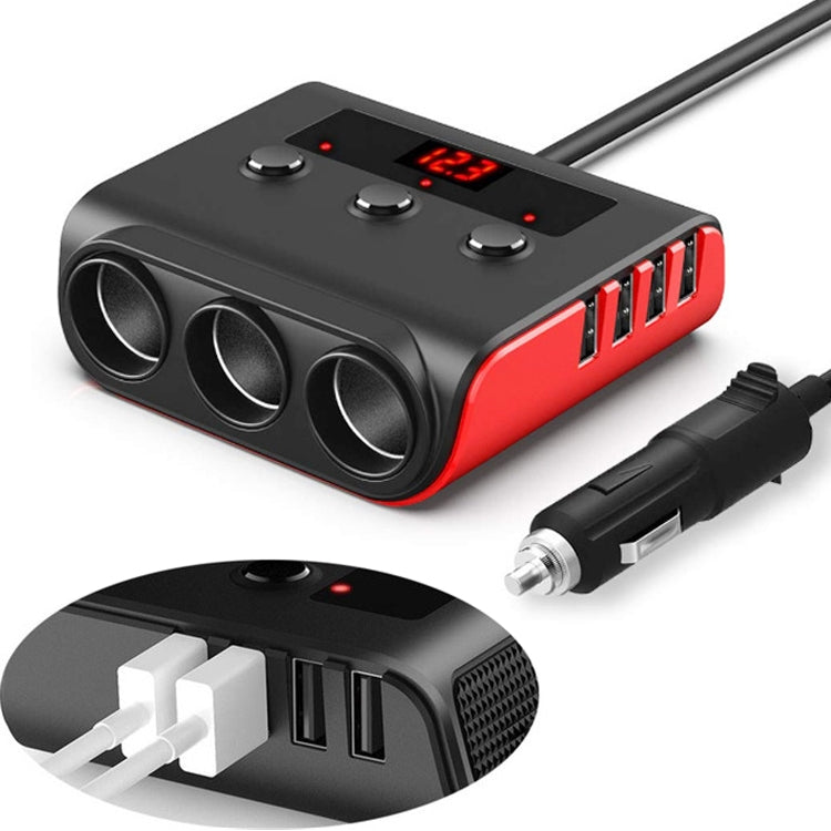 TR12 100W Car Cigarette Lighter One Drag Three With Switch Voltage Display 4USB Car Cigarette Lighteri, TR12 (Black), TR12