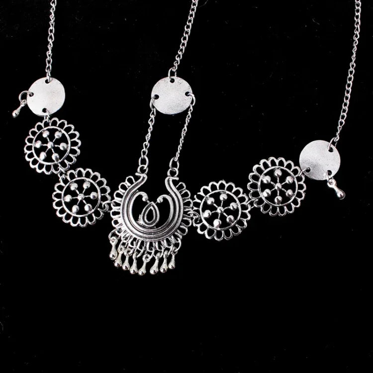 Silver Vintage Tassel Hair Jewelry Metal Coin Headband Long Punk Head Chain Piece Forehead Headpiece