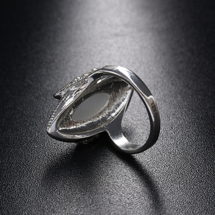 Vintage Silver Plated White Big Oval Opal Ring For Women, 8