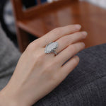 Vintage Silver Plated White Big Oval Opal Ring For Women, 8