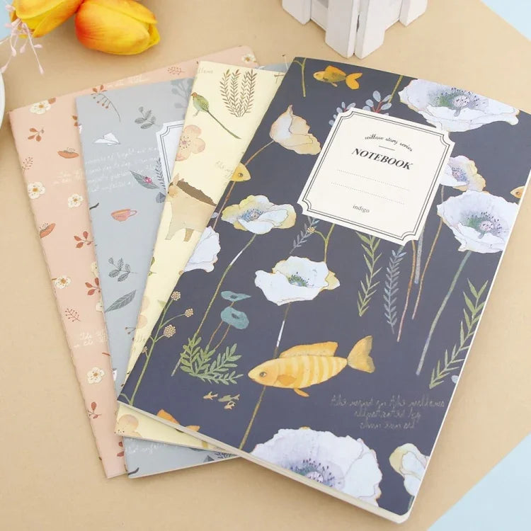 G12G108 Kawaii Cute Nature Flowers Birds Animal Notebook Painting Diary Book Journal Record Office School Supplies, Random Color Delivery, G12G108