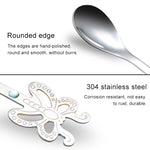 Multicolor Stainless Steel Butterfly Coffee Spoon Fruit Cold Drink Ice Cream Dessert Tea Spoon, Silver, Gold, Rose Gold, Rainbow, Black, Purple