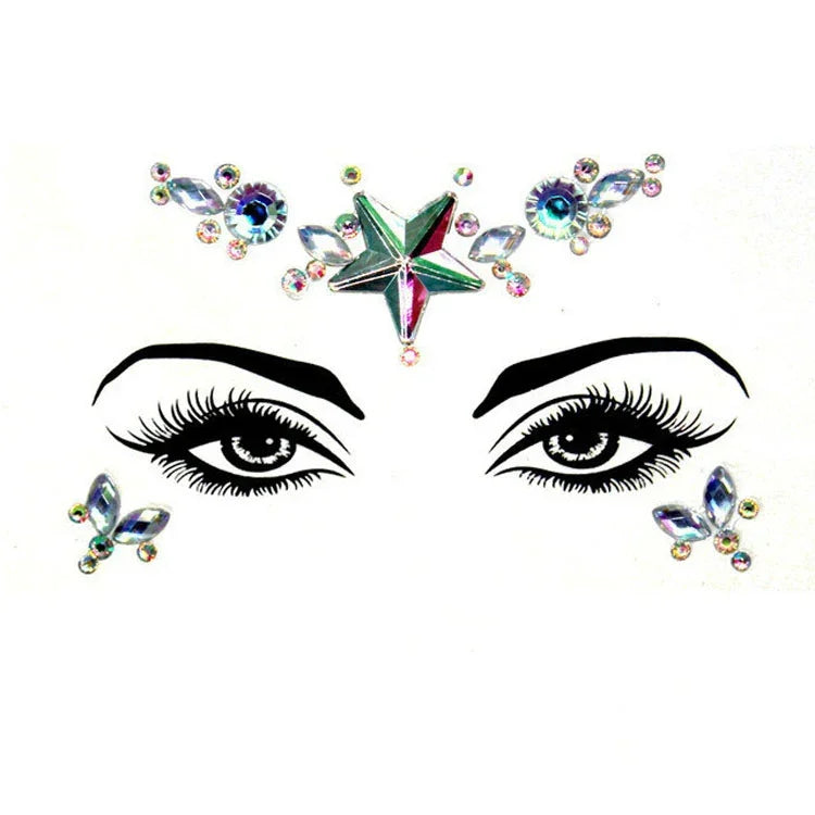 3 PCS  Forehead Green Masquerade Makeup Acrylic Face Sticker, YT-46, YT-47, YT-48, YT-49, YT-50, YT-51, YT-52, YT-53-01, YT-53-02, YT-54, YT-55, YT-56, YT-57, YT-59, YT-60, YT-61, YT-65, YT-66, YT-67, YT-68, YT-69