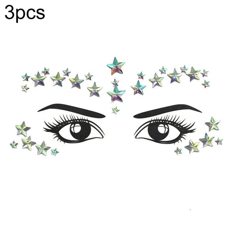 3 PCS  Forehead Green Masquerade Makeup Acrylic Face Sticker, YT-46, YT-47, YT-48, YT-49, YT-50, YT-51, YT-52, YT-53-01, YT-53-02, YT-54, YT-55, YT-56, YT-57, YT-59, YT-60, YT-61, YT-65, YT-66, YT-67, YT-68, YT-69