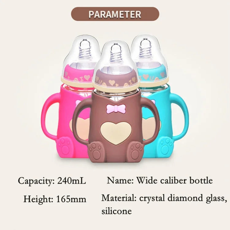 Baby Silicone Glass Bottles Drop-proof and Flatulence-proof Glass Baby Bottle