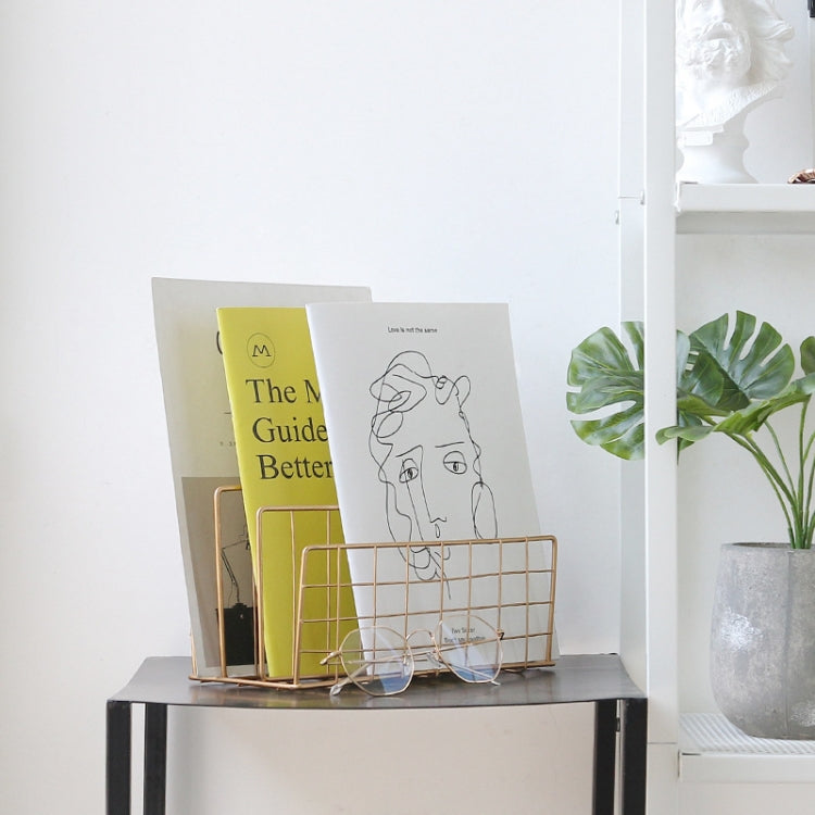 Wrought Iron Desktop Storage Rack Magazine Rack, Black, Gold