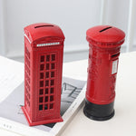 Retro Tin Alloy Telephone Booth Postbox Piggy Bank Decoration, Mailbox