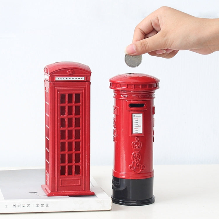 Retro Tin Alloy Telephone Booth Postbox Piggy Bank Decoration, Mailbox