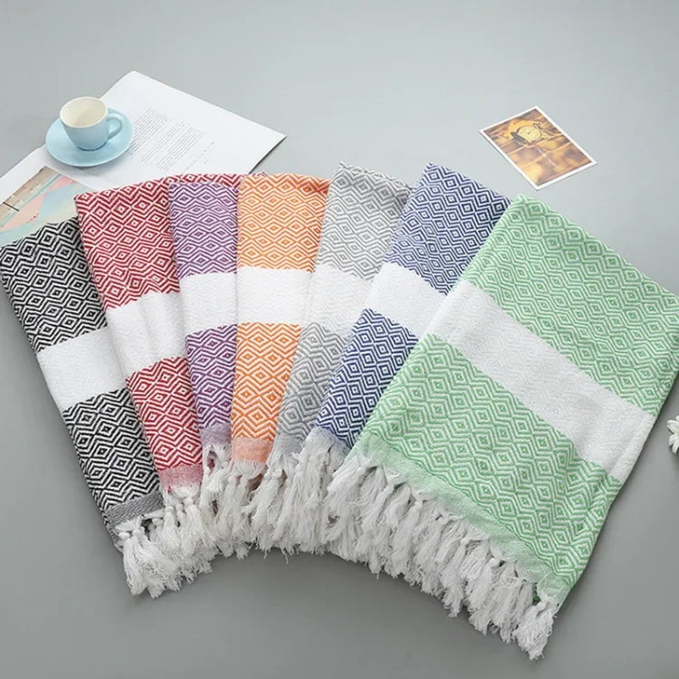 Striped Cotton Bath Towel With Tassels Thin Travel Camping Bath Sauna Beach Gym Pool Blanket Absorbent Easy Care