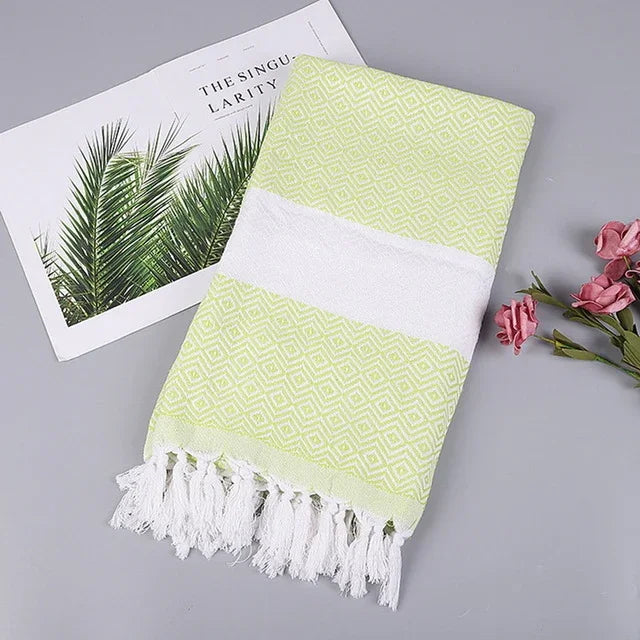 Striped Cotton Bath Towel With Tassels Thin Travel Camping Bath Sauna Beach Gym Pool Blanket Absorbent Easy Care