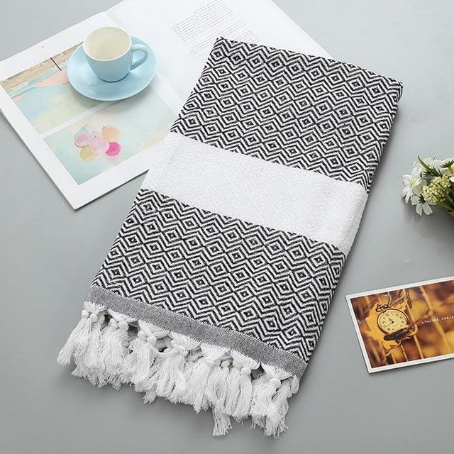 Striped Cotton Bath Towel With Tassels Thin Travel Camping Bath Sauna Beach Gym Pool Blanket Absorbent Easy Care