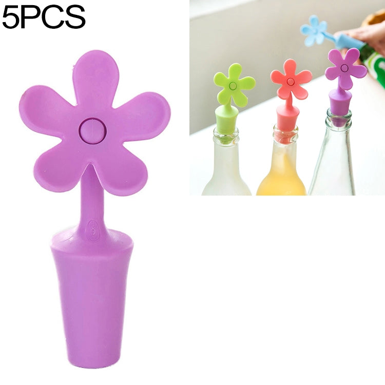5 PCS Silicone Wine Stopper Flower Beer Stopper, 5 PCS Flower Shape(Purple), 5 PCS Flower Shape(Red), 5 PCS Flower Shape(Blue)