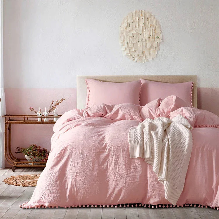 Princess Bedding Sets With Washed Ball Decorative Microfiber Fabric Cover Pillowcase, Twin（One Pillowcase and One Quilt）, Queen（Two Pillowcase and One Quilt）, King（Two Pillowcase and One Quilt）
