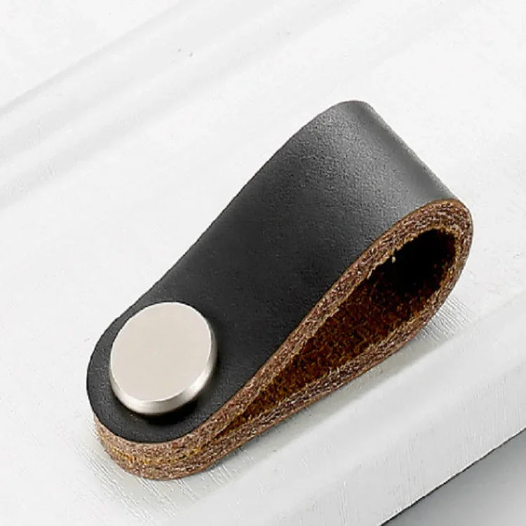Kitchen Cabinet Wardrobe Leather Door Handle Drawer Pull, Black Single Hole, Black 96, Light Coffee 96, Black 128