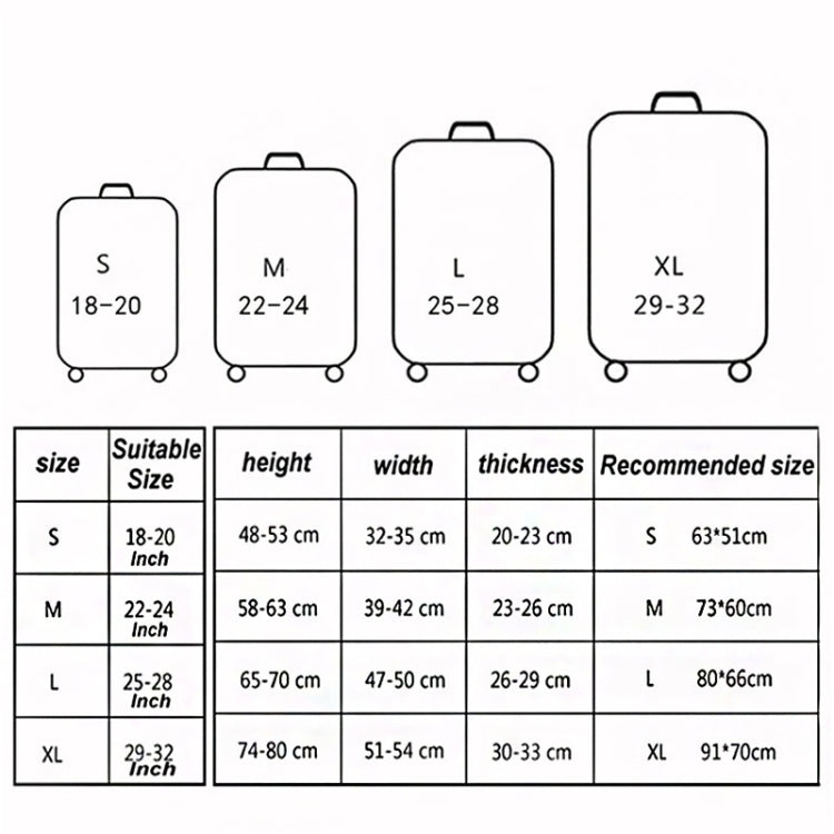 Travel Luggage Cover Suitcase Dustproof Scratch-proof Protection Elastic Sleeve, S Size 19 to 21 inch, M Size 22 to 24 inch, L Size 26 to 28 inch, XL Size 29 to 32 inch