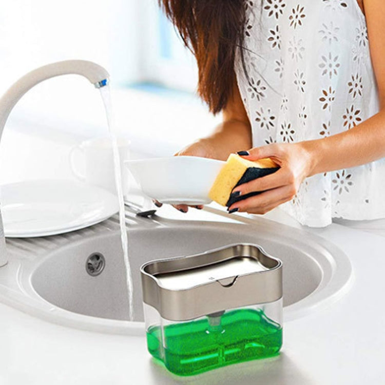 Kitchen Dishwasher Brush Press Liquid Soap Pump Box Soap Dispenser with Washing Sponge Detergent Automatic Cleaning Brush